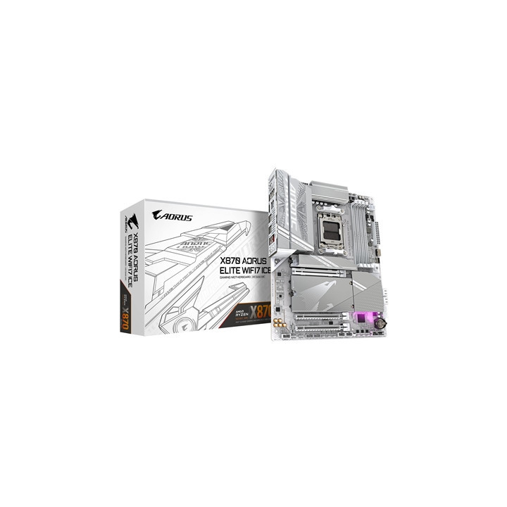 Gigabyte X870 AORUS ELITE WIFI7 ICE AMD AM5 Socket Motherboard  ATX  4x DDR5 Slots  4x M.2 Sockets  Fitted I/O Shield  2.5GbE LA