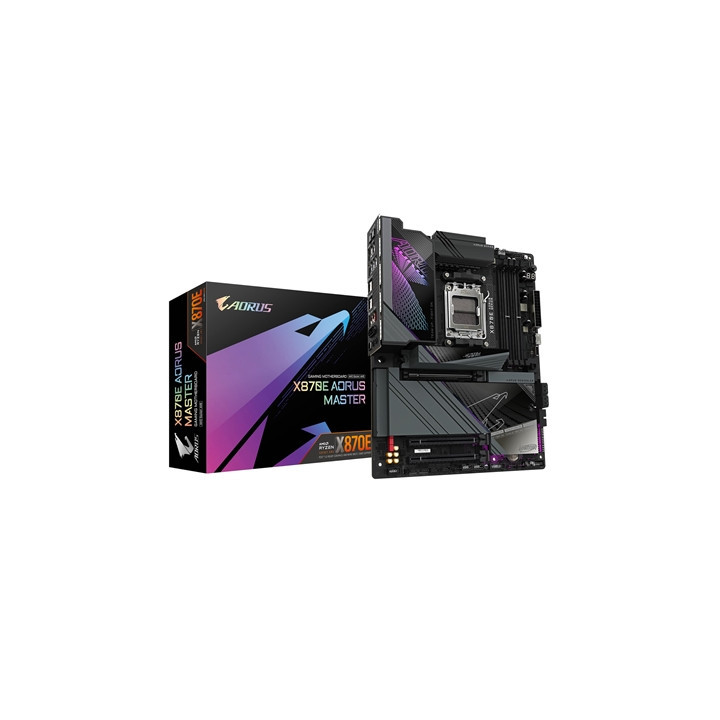 Gigabyte X870E AORUS MASTER AMD AM5 Socket Motherboard  ATX  4x DDR5 Slots  4x M.2 Sockets  Fitted I/O Shield  5GbE LAN  Wi-Fi 7
