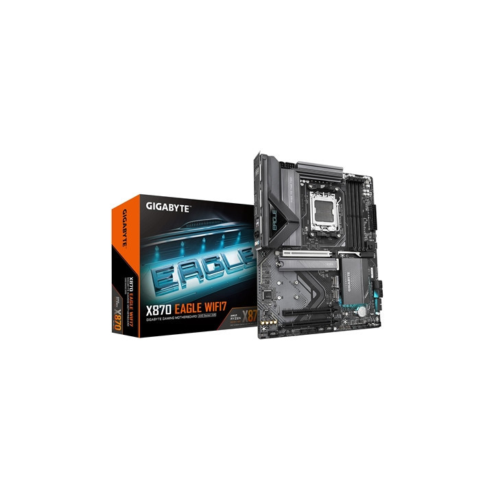 Gigabyte X870 EAGLE WIFI7 AMD AM5 Socket Motherboard  ATX  4x DDR5 Slots  3x M.2 Sockets  Fitted I/O Shield  2.5GbE LAN  Wi-Fi 7
