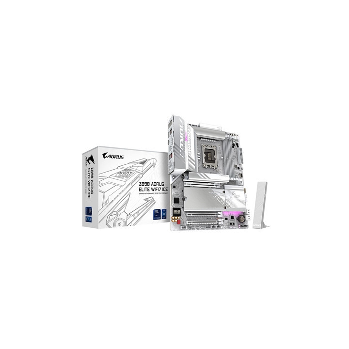 Gigabyte Z890 AORUS ELITE WIFI7 ICE Intel 1851 Socket Motherboard  ATX  4x DDR5 Slots  4x M.2 Sockets  Fitted I/O Shield  2.5GbE