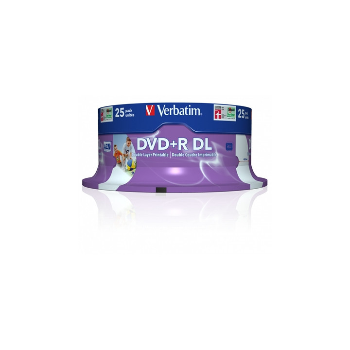 Verbatim DVD+R Double Layer 8.5GB 8X Wide Printable 25 Pack Spindle No ID
