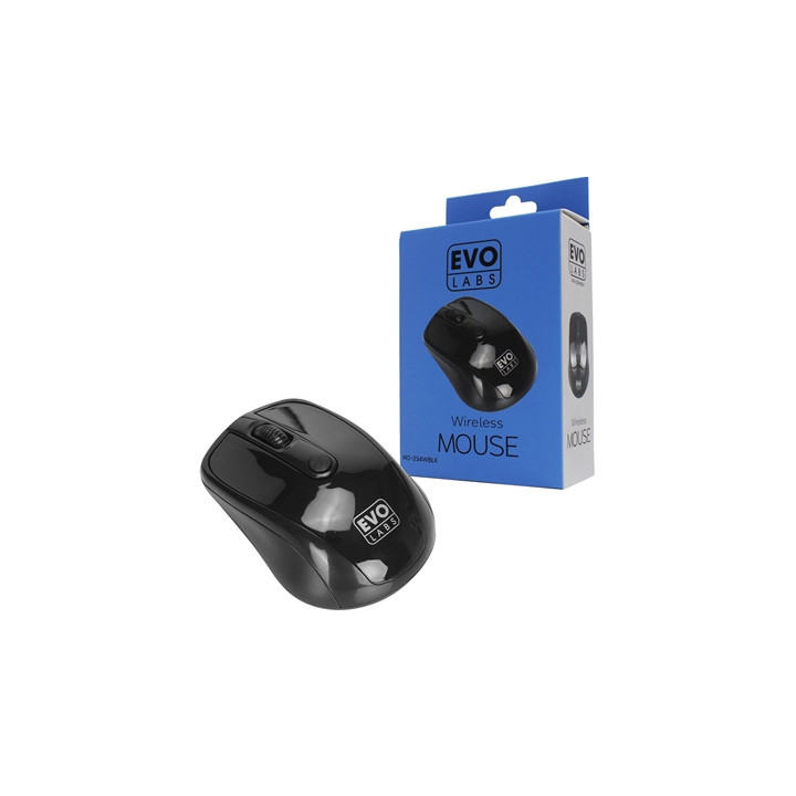 Evo Labs MO-234WBLK Wireless Mouse  2.4GHz with USB Mini Receiver  800 DPI Optical Tracking  Ambidextrous Design for PC / Mac / 