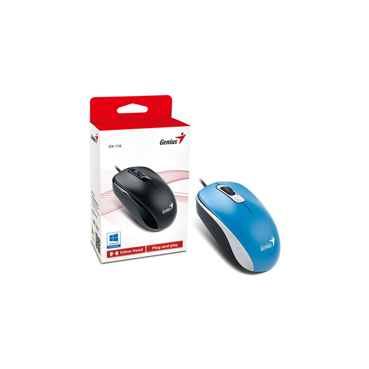 Genius DX-110 Wired USB Plug and Play Mouse  1000 DPI Optical Tracking  3 Button with Scroll Wheel  Ambidextrous Design with 1.5