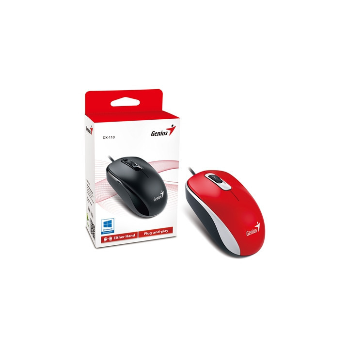 Genius DX-110 Wired USB Plug and Play Mouse  1000 DPI Optical Tracking  3 Button with Scroll Wheel  Ambidextrous Design with 1.5