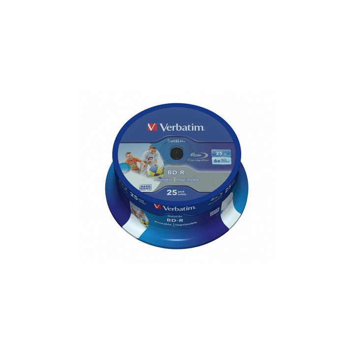 Verbatim BD-R SL Datalife 25GB 6X 25 Pack Spindle Wide Printable NO ID