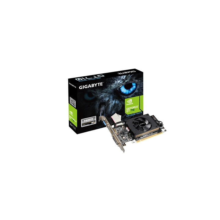 Gigabyte NVIDIA GeForce GT 710 2GB DDR3 Low Profile Graphics Card  954 MHz Core Clock  Single Fan  1x DVI-D / 1x D-Sub / 1x HDMI