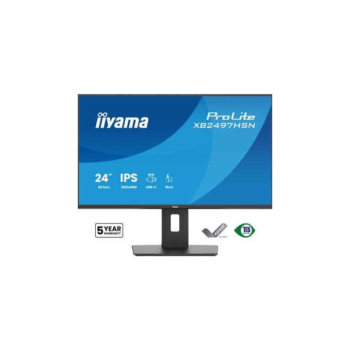 iiyama XB2497HSN-B1 24“ IPS LCD USB-C Dock Display with 65W Charging  4ms (1ms MPRT  Full HD 1920x1080  350 cd/m2 Brightness  RJ