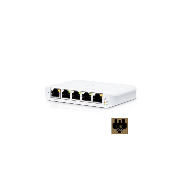 Ubiquiti USW-FLEX-MINI UniFi USW Flex Mini 5 Port Smart Managed POE/USB C Powered Gigabit Network Switch (UK Plug)