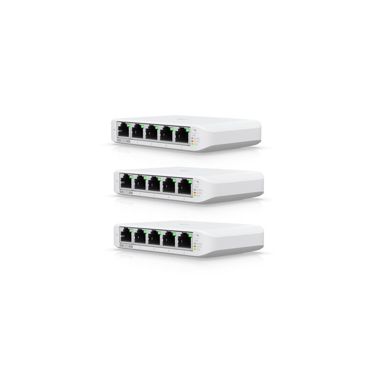 Ubiquiti USW-FLEX-MINI-3 UniFi USW Flex Mini 5 Port Smart Managed POE/USB C Powered Gigabit Network Switch (Triple Pack  No PSU)