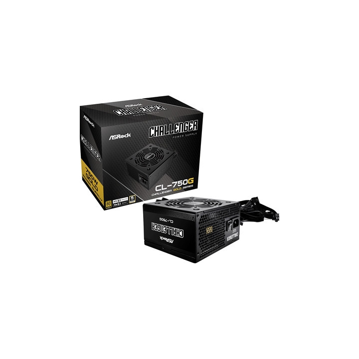 ASRock CL-750G 750W ATX Power Supply Unit  80 PLUS GOLD Certified  120mm Golf-Blade Fan  High Efficiency PSU