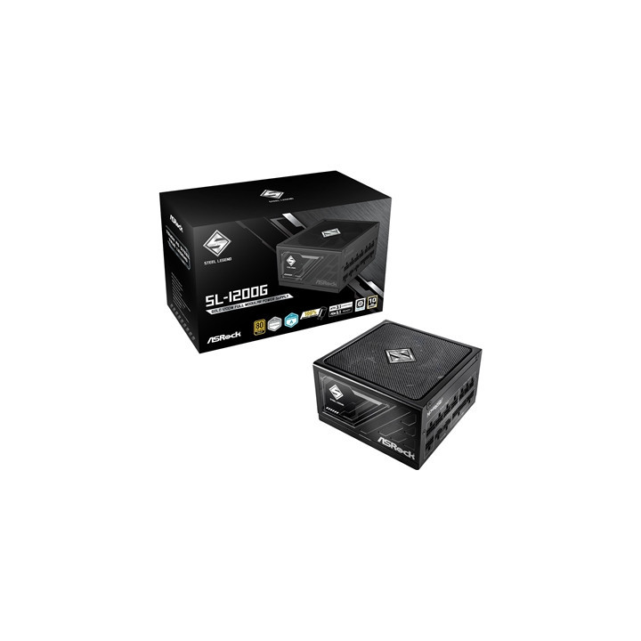 ASRock SL-1200G 1200W ATX Power Supply Unit  80 PLUS GOLD Certified  135mm Striped Axial FDB Fan  High Efficiency PSU