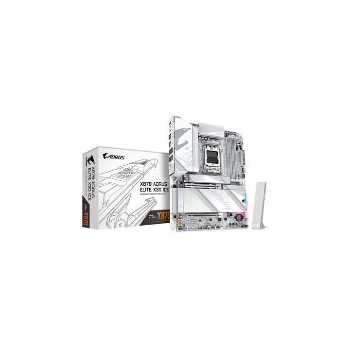Gigabyte X870 AORUS ELITE X3D ICE AMD AM5 Socket Motherboard  ATX  4x DDR5 Slots  4x M.2 Sockets  5GbE LAN  Wi-Fi 7  1x HDMI Por