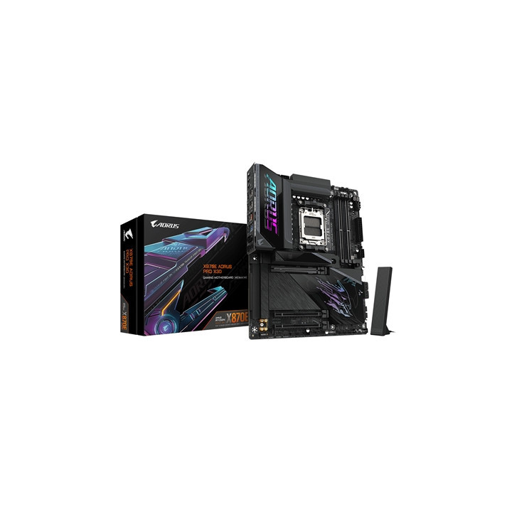 Gigabyte X870E AORUS PRO X3D AMD AM5 Socket Motherboard  ATX  4x DDR5 Slots  4x M.2 Sockets  Fitted I/O Shield  5GbE LAN  Wi-Fi 
