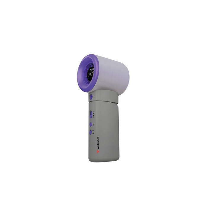 Verbatim Cool 'n' Go Aqua Breeze Handheld Fan  Portable Cooling with Refreshing Mist Spray - Grey/Purple