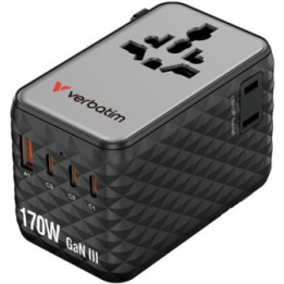 Verbatim Charge 'n' Travel 170W Universal Travel Adapter Black  Charge Up To 6 Devices AT Once