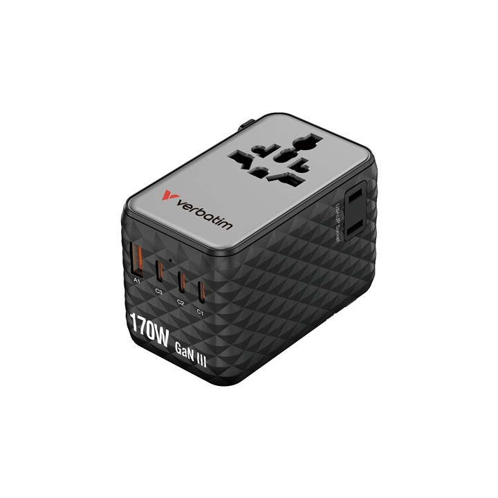 Verbatim Charge 'n' Travel 170W Universal Travel Adapter Black  Charge Up To 6 Devices AT Once