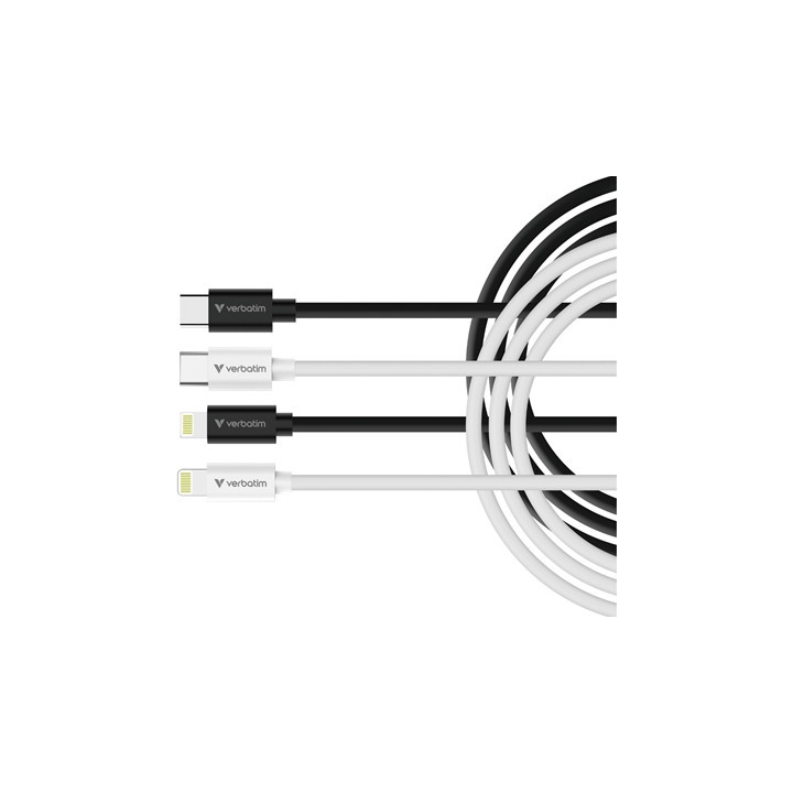 Verbatim Essentials Sync & Charge USB-C to Lightning Cables (2 pack) Black & White  1m  27W PD  480Mbps  USB Power Delivery 3.0 