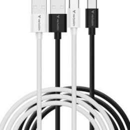 Verbatim Essentials Sync & Charge USB-A to C Cables (2 pack) Black & White 1m 18W QC  480Mbps  Quick Charge 3.0 Support Up To 18