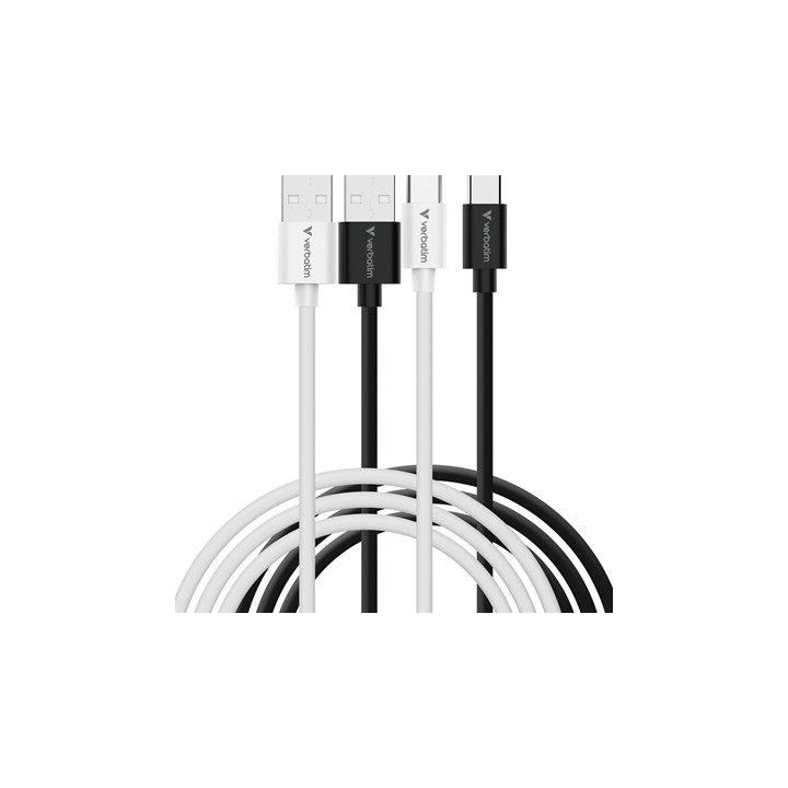 Verbatim Essentials Sync & Charge USB-A to C Cables (2 pack) Black & White 1m 18W QC  480Mbps  Quick Charge 3.0 Support Up To 18