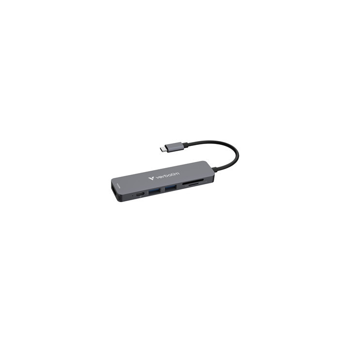 Verbatim USB-C Essentials Multiport Hub 6 Port With Card Reader  Supports Up To 100W Power Delivery  SD/MicroSD Slots Supports R