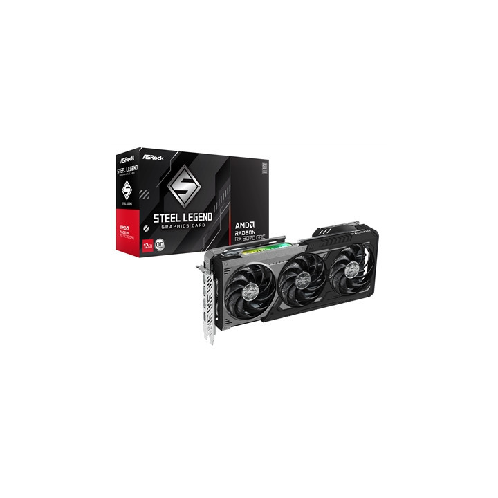 ASRock AMD Radeon RX 9070 GRE Steel Legend Dark OC 12GB GDDR6 Graphics Card  3072 Streams  2340 MHz Core Clock  Triple Fan  3x D
