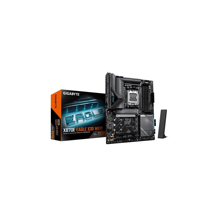 Gigabyte X870E EAGLE X3D WIFI7 AMD AM5 Socket Motherboard  ATX  4x DDR5 Slots  4x M.2 Sockets  Fitted I/O Shield  5GbE LAN  Wi-F