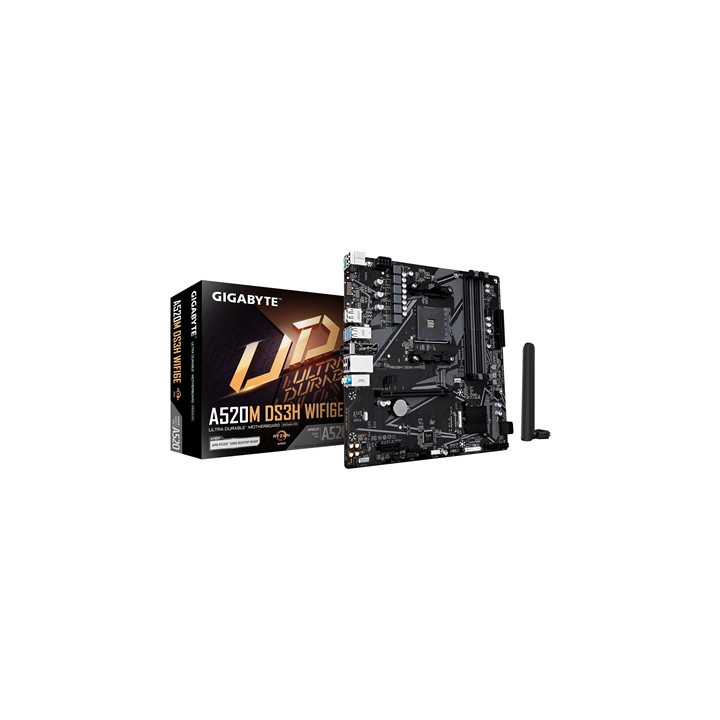 Gigabyte A520M DS3H WIFI6E AMD AM4 Socket Motherboard  Micro-ATX  4x DDR4 Slots  1x M.2 Socket  GbE LAN  Wi-Fi 6E  1x DisplayPor