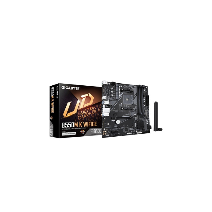Gigabyte B550M K WIFI6E AMD AM4 Socket Motherboard  Micro-ATX  4x DDR4 Slots  2x M.2 Sockets  GbE LAN  Wi-Fi 6E  1x DisplayPort 