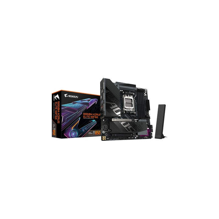 Gigabyte B850M AORUS ELITE WIFI6E AMD AM5 Socket Motherboard  Micro-ATX  4x DDR5 Slots  2x M.2 Sockets  Fitted I/O Shield  2.5Gb