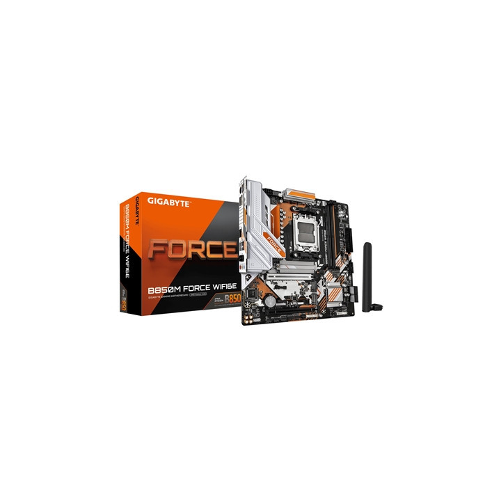 Gigabyte B850M FORCE WIFI6E AMD AM5 Socket Motherboard  Micro-ATX  2x DDR5 Slots  3x M.2 Sockets  Fitted I/O Shield  2.5GbE LAN 