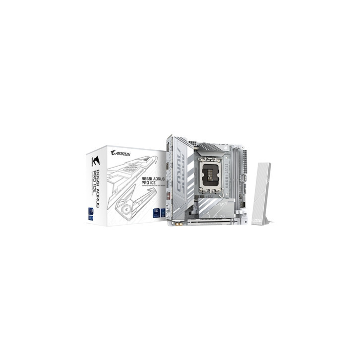 Gigabyte B860I AORUS PRO ICE Intel 1851 Socket Motherboard  Mini-ITX  2x DDR5 Slots  2x M.2 Sockets  Fitted I/O Shield  2.5GbE L