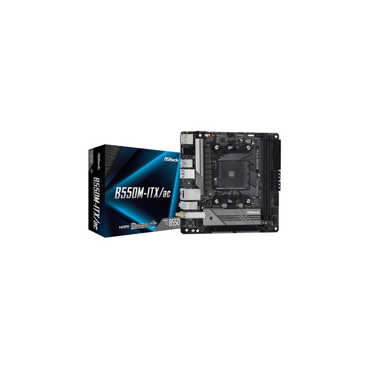 ASRock B550M-ITX/ac AMD AM4 Socket Motherboard  Mini-ITX  2x DDR4 Slots  1x M.2 Socket  GbE LAN  Wi-Fi 5  1x DisplayPort / 1x HD