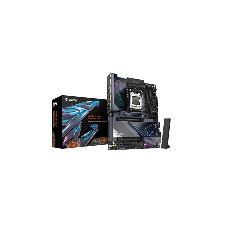 Gigabyte X870E AORUS MASTER X3D AMD AM5 Socket Motherboard  ATX  4x DDR5 Slots  5x M.2 Sockets  Fitted I/O Shield  10GbE LAN  Wi