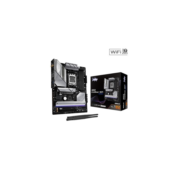 ASRock B850 LiveMixer WiFi AMD AM5 Socket Motherboard  ATX  4x DDR5 Slots  3x M.2 Sockets  Fitted I/O Shield  2.5GbE LAN  Wi-Fi 