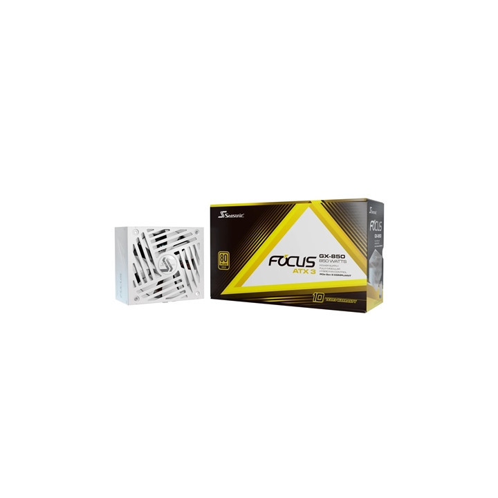 Seasonic FOCUS GX V4 850W ATX 3.1 80 PLUS Gold Modular PSU with 120mm FDB Fan  Braided White Cables & 10 Year Warranty  White