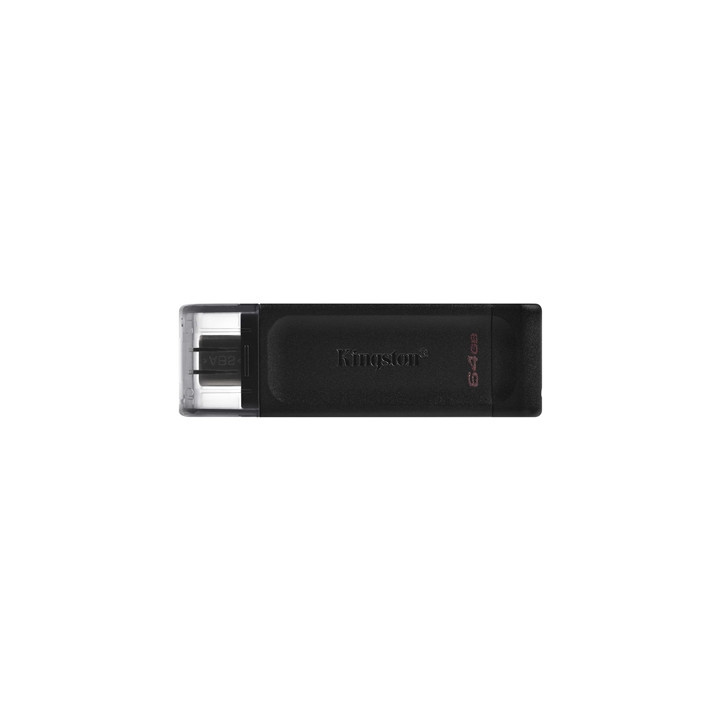 Kingston DT70/64GB DataTraveler 64GB USB Flash Drive  USB 3.2   USB-C  Gen1  80MB/s  Clear Cap  Black  Retail.