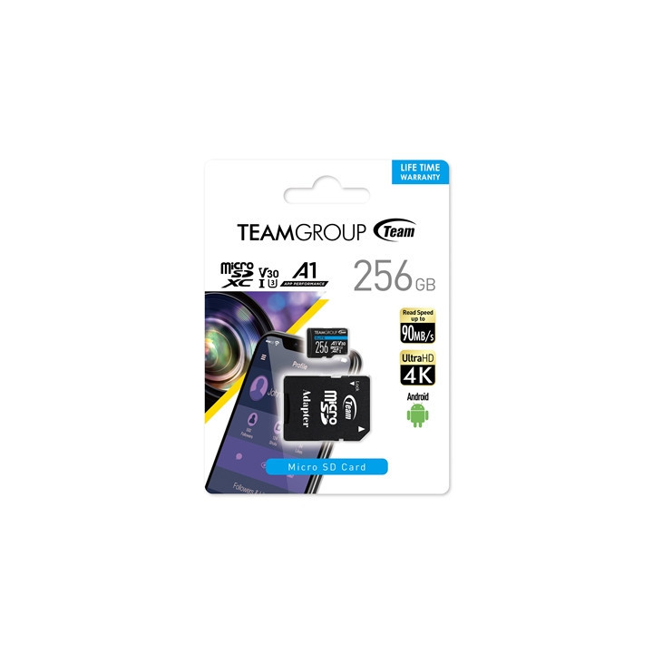 Team Elite A1 256GB Micro SDXC UHS-1 Flash Card with Adapter (for Android & 4K)