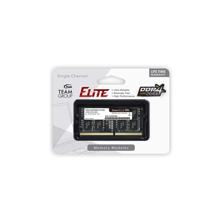 Team Elite TED416G2666C19-S01 16GB (1x 16GB) SODIMM System Memory  2666MHz  DDR4  CL19