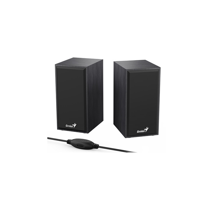 Genius SP-HF180 6W Wooden Desktop USB 2.0 Stereo Speakers with 3.5mm Audio Jack & Volume Control  Black