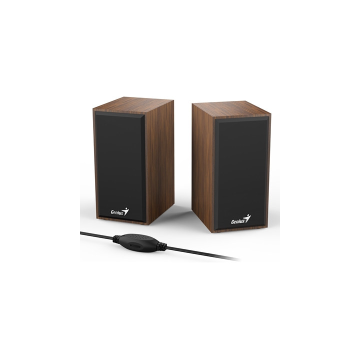 Genius SP-HF180 6W Wooden Desktop USB 2.0 Stereo Speakers with 3.5mm Audio Jack & Volume Control  Natural Wood