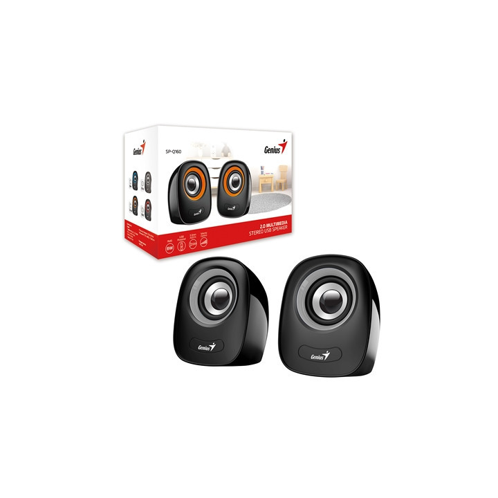Genius SP-Q160 2.0 Desktop Speakers  Stereo Sound  USB Powered Plug and Play  6w  3.5mm with Volume Control  Grey