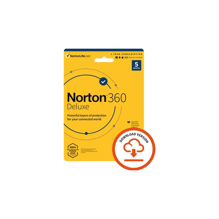 Norton 360 Deluxe  Antivirus Software for 5 Devices  1-year Subscription  Includes Secure VPN  Password Manager and 50GB of Clou