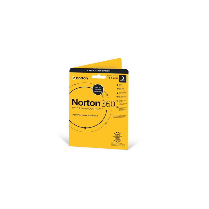 Norton 360 with Game Optimizer  Antivirus for 3 Devices  1-year subscription Includes VPN  Dark Web Monitoring  Password Manager