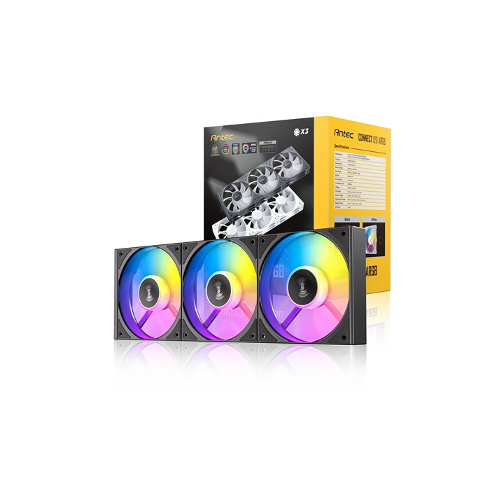 Antec Connect 120 ARGB 3-Pack 120mm PWM Fans with Daisy Chain Design and Vibration-Absorbing Pads