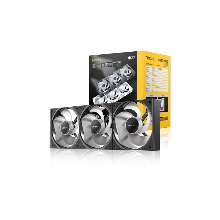 Antec Connect 120 ARGB Reverse 3-Pack 120mm PWM Fans with Daisy Chain Design and Vibration-Absorbing Pads