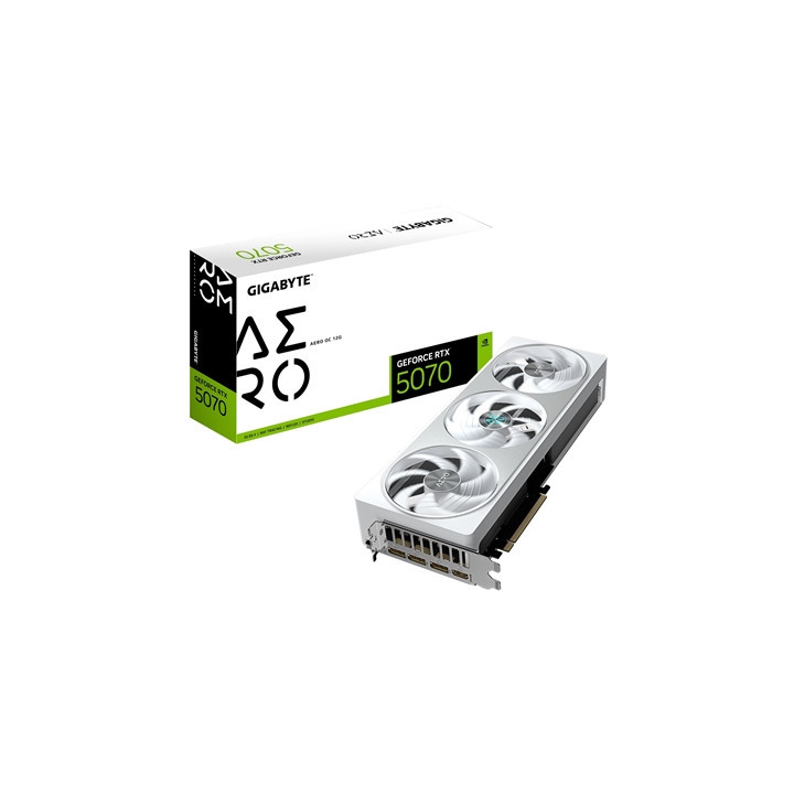 Gigabyte NVIDIA GeForce RTX 5070 AERO OC 12GB GDDR7 Graphics Card  6144 CUDA Cores  2625 MHz Core Clock  Triple Fan  White  RGB 