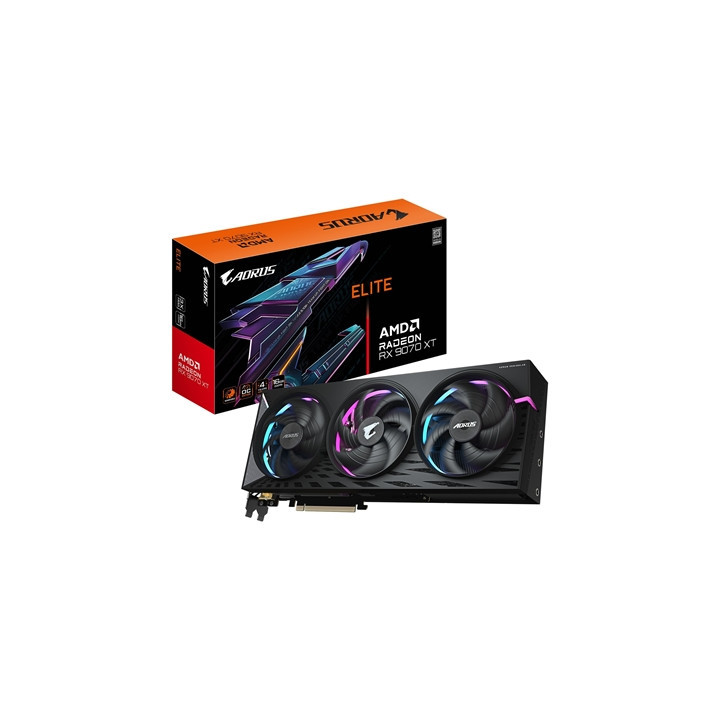 Gigabyte AMD Radeon RX 9070 XT ELITE 16GB GDDR6 Graphics Card  4096 Streams  2570 MHz Core Clock  Triple Fan  RGB  2x DisplayPor