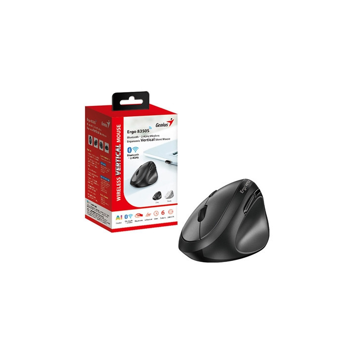 Genius Ergo 8350S Wireless Ergonomic Vertical Mouse  Blutooth & 2.4 GHz  Adjustable DPI levels up to 2400 DPI  5 Button with Scr