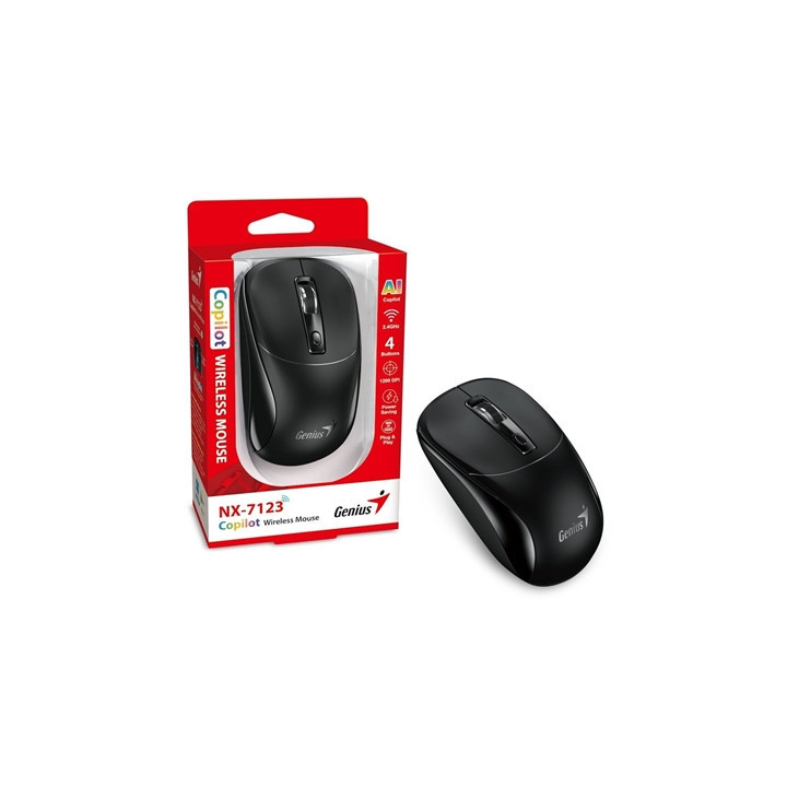 Genius NX-7123 Copilot AI Wireless Mouse  2.4 GHz with USB Receiver  1200 DPI  4 Button with Scroll Wheel  Ambidextrous Design  