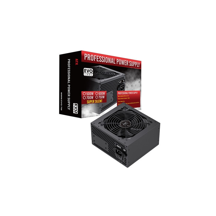 EVO LABS BR600-12BL 600W PSU 120mm Black Silent Fan with Improved Ventilation  Non Modular  High-Efficiency  PFC Certified  CE C